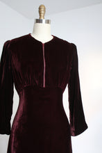 Load image into Gallery viewer, vintage 1930s velvet half zip dress {s/m}
