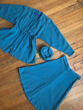 Load image into Gallery viewer, vintage 1940s blue wool skirt set with hat