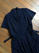 Load image into Gallery viewer, vintage 1940s blue rayon dress {L/XL}