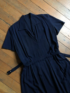 vintage 1940s blue rayon dress {L/XL}