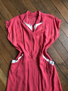 vintage 1940s 50s coral dress {L}
