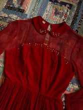 Load image into Gallery viewer, vintage 1950s red velvet dress