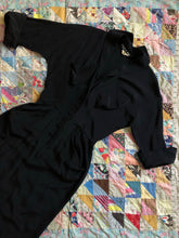 Load image into Gallery viewer, vintage 1940s Ceil Chapman black silk dress