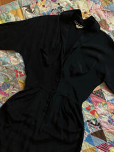 Load image into Gallery viewer, vintage 1940s Ceil Chapman black silk dress