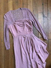 Load image into Gallery viewer, vintage 1940s rayon and lace dress