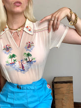 Load image into Gallery viewer, vintage 1940s embroidered sailboat blouse {M}