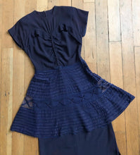 Load image into Gallery viewer, vintage 1940s navy peplum dress