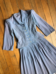 vintage 1930s blue rayon dress set {s}