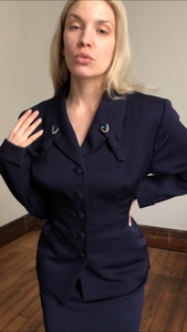 MARKED DOWN vintage 1950s navy blue skirt suit {m}
