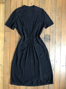 vintage 1940s black studded dress {L}