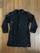 Load image into Gallery viewer, MARKED DOWN vintage 1960s black sequin mini dress tunic {xs}