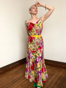 vintage 1930s floral silk maxi dress {M}