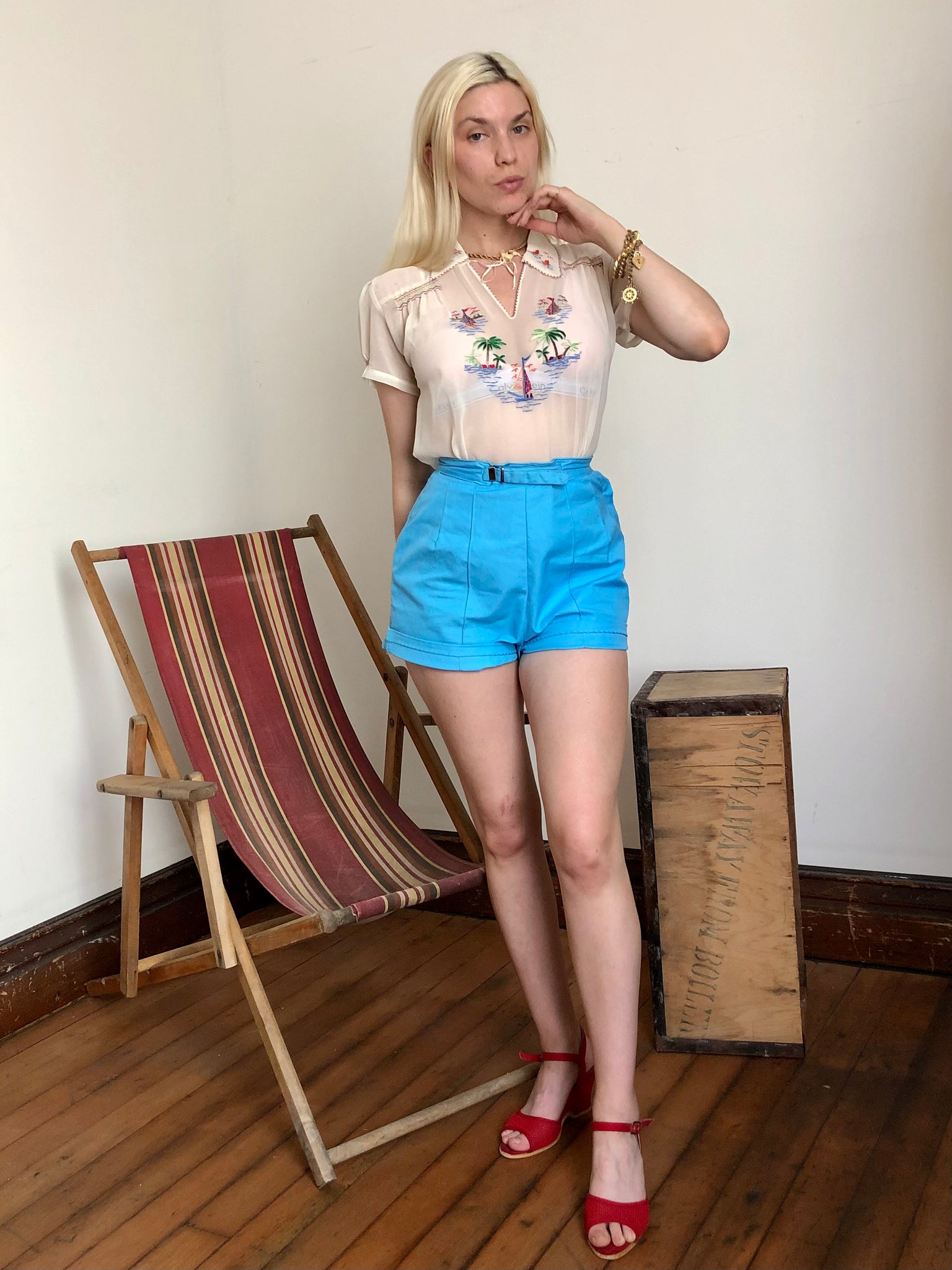 White stag denim shorts sales