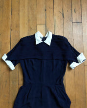 Load image into Gallery viewer, vintage 1940s navy button dress