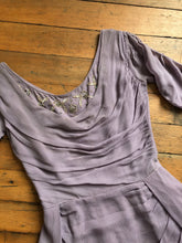 Load image into Gallery viewer, vintage 1950s silk lilac evening dress