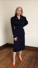 Load image into Gallery viewer, vintage 1950s navy blue skirt suit {m}