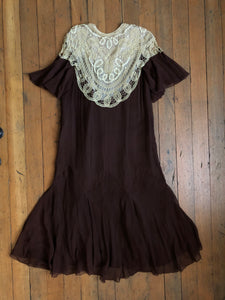 vintage 1930s brown silk dress {s}