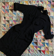 Load image into Gallery viewer, vintage 1940s Ceil Chapman black silk dress
