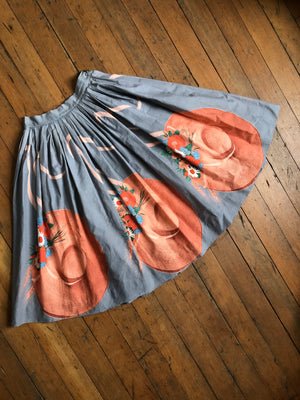 vintage 1950s hat print skirt {xs}