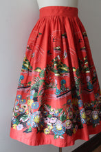 Load image into Gallery viewer, RARE vintage 1950s Japanese inspired scene border print skirt