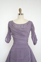 Load image into Gallery viewer, vintage 1950s silk lilac evening dress