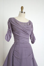 Load image into Gallery viewer, vintage 1950s silk lilac evening dress