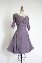Load image into Gallery viewer, vintage 1950s silk lilac evening dress