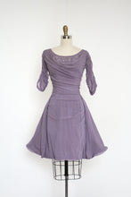 Load image into Gallery viewer, vintage 1950s silk lilac evening dress