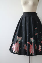 Load image into Gallery viewer, vintage 1950s Marpole Kitties border print skirt