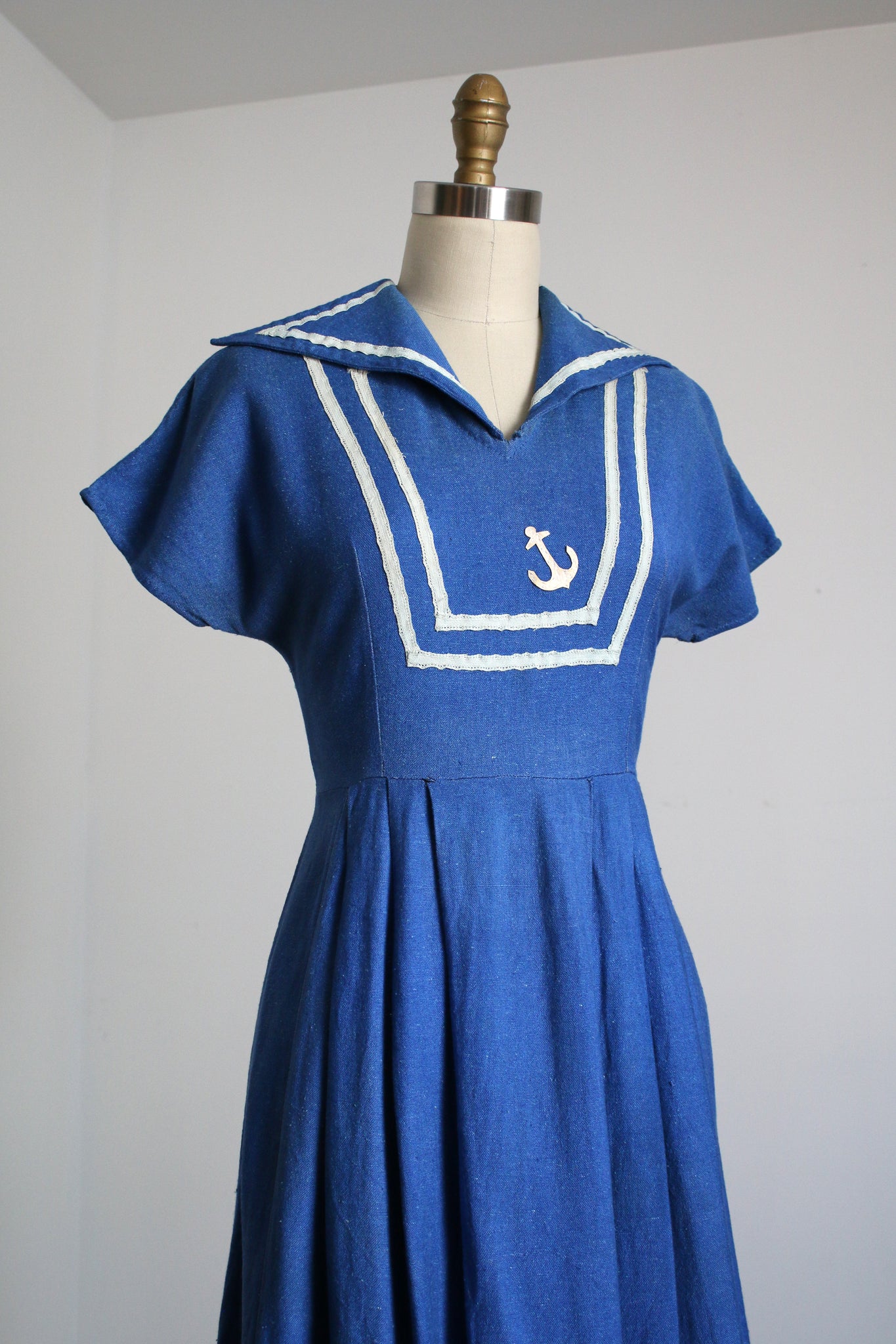 linen sailor dress Linen Sailor Flower Dress For Girl Toddler 2T (86 cm height) / Pale rose