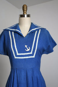 vintage 1940s nautical linen dress {S}