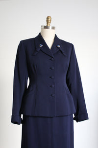 vintage 1950s navy blue skirt suit {m}