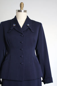 vintage 1950s navy blue skirt suit {m}