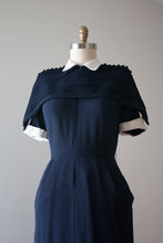 Load image into Gallery viewer, vintage 1940s navy button dress