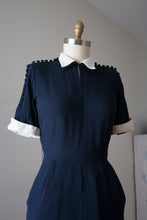 Load image into Gallery viewer, vintage 1940s navy button dress