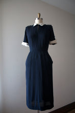 Load image into Gallery viewer, vintage 1940s navy button dress
