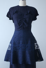 Load image into Gallery viewer, vintage 1940s navy peplum dress