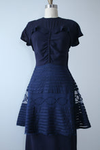Load image into Gallery viewer, vintage 1940s navy peplum dress