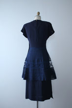 Load image into Gallery viewer, vintage 1940s navy peplum dress