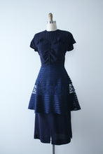 Load image into Gallery viewer, vintage 1940s navy peplum dress