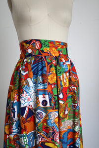 vintage 1970s novelty print maxi skirt {M}