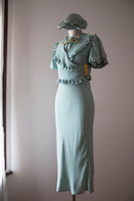 Load image into Gallery viewer, vintage 1930s pale blue bias cut dress set with hat