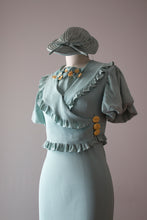 Load image into Gallery viewer, vintage 1930s pale blue bias cut dress set with hat