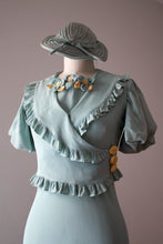 Load image into Gallery viewer, vintage 1930s pale blue bias cut dress set with hat