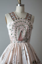 Load image into Gallery viewer, vintage 1970s Peacock novelty dress