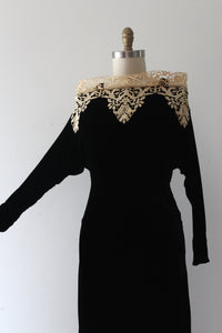 SALE vintage 1930s black velvet evening gown