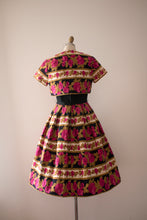 Load image into Gallery viewer, vintage 1950s floral rose print dress set