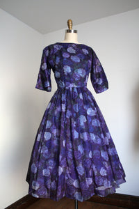 vintage 1950s purple floral dress {s}