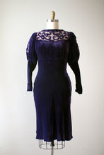Load image into Gallery viewer, vintage 1930s purple velvet dress