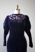 Load image into Gallery viewer, vintage 1930s purple velvet dress